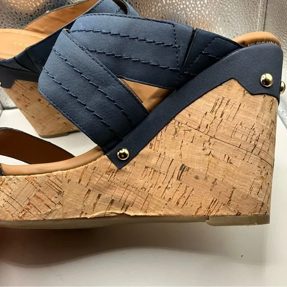 Tommy Hilfiger Navy Blue Mili Cork Wedge Sandal Size 7.5 - Picture 14 of 16